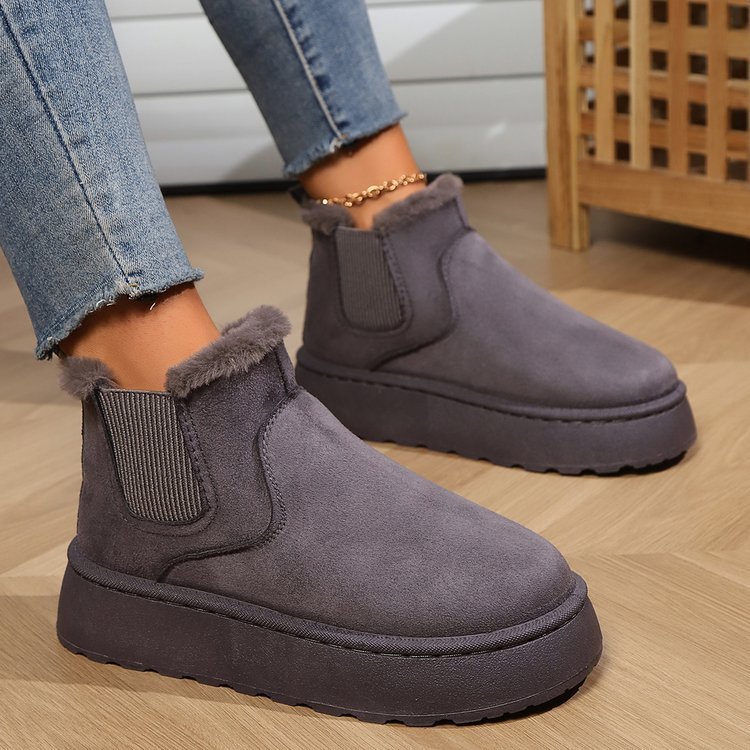 Winter Snow Boots Fashion Flat Thick-soled Cotton Shoes Round Toe Warm Plush Ankle Boot For Women